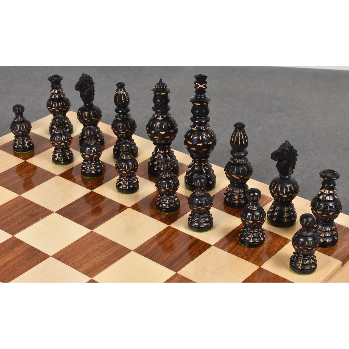 5" Gigantic Globe Series Hand Carved Chess Set- Chess Pieces Only - Ebonised Boxwood