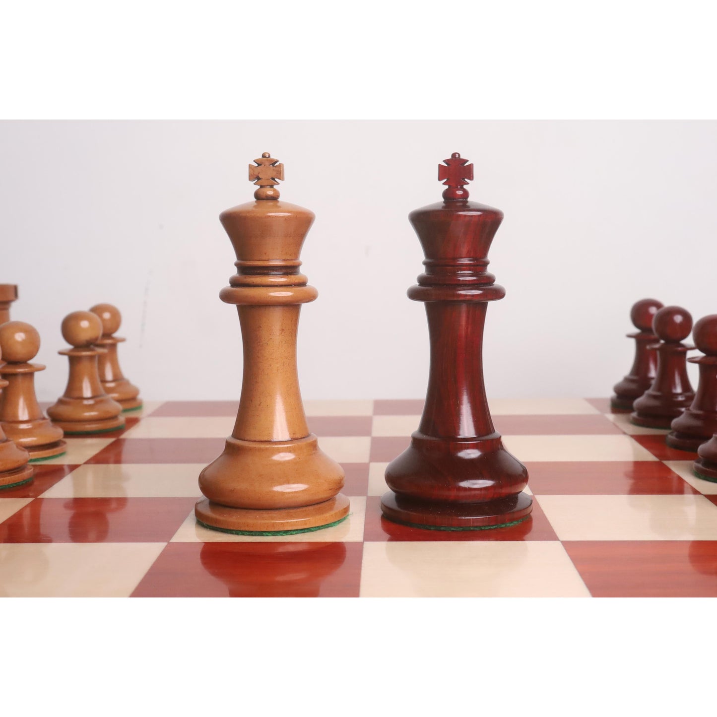 1849 Original Staunton Chess Set- Chess Pieces Only- Lacquered Distress Antiqued Boxwood & Bud Rosewood - 4.5" King