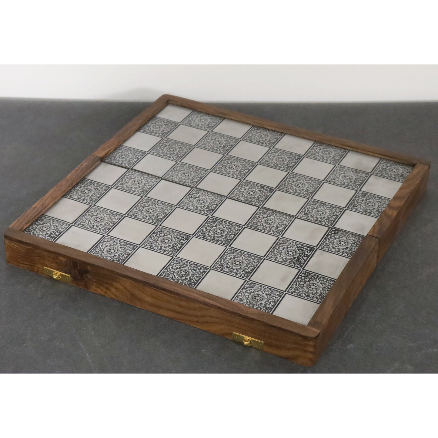 Slightly Imperfect Brass Metal Staunton Inspired Luxury Chess Pieces & Board Set-13" with Rosewood Border