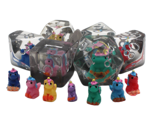 Old School 7 Piece DnD RPG Dice Set: Infused - 7 Color Unicorn
