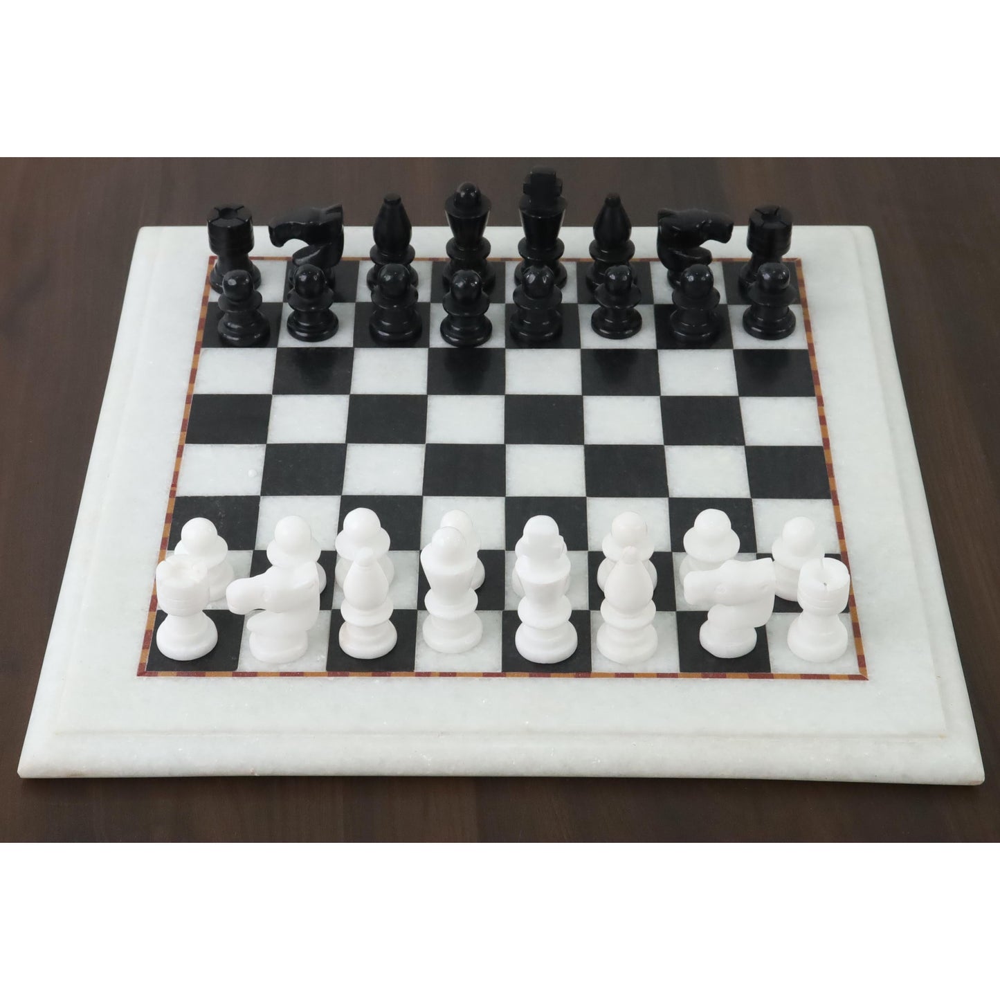 Marble Stone Chess Pieces & Board Set - Black and White - 12" - Handcarved Gift
