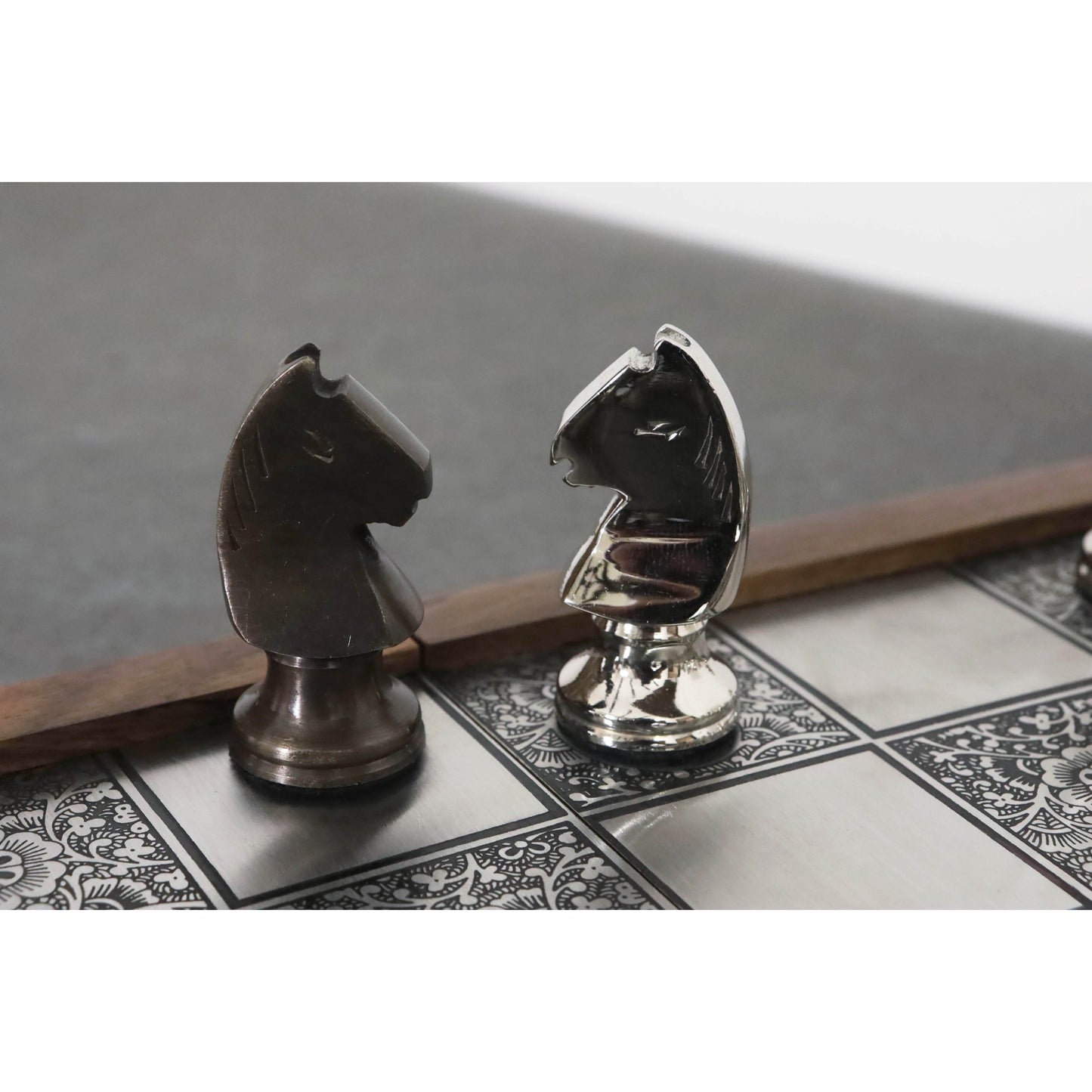 Slightly Imperfect Brass Metal Staunton Inspired Luxury Chess Pieces & Board Set-13" with Rosewood Border