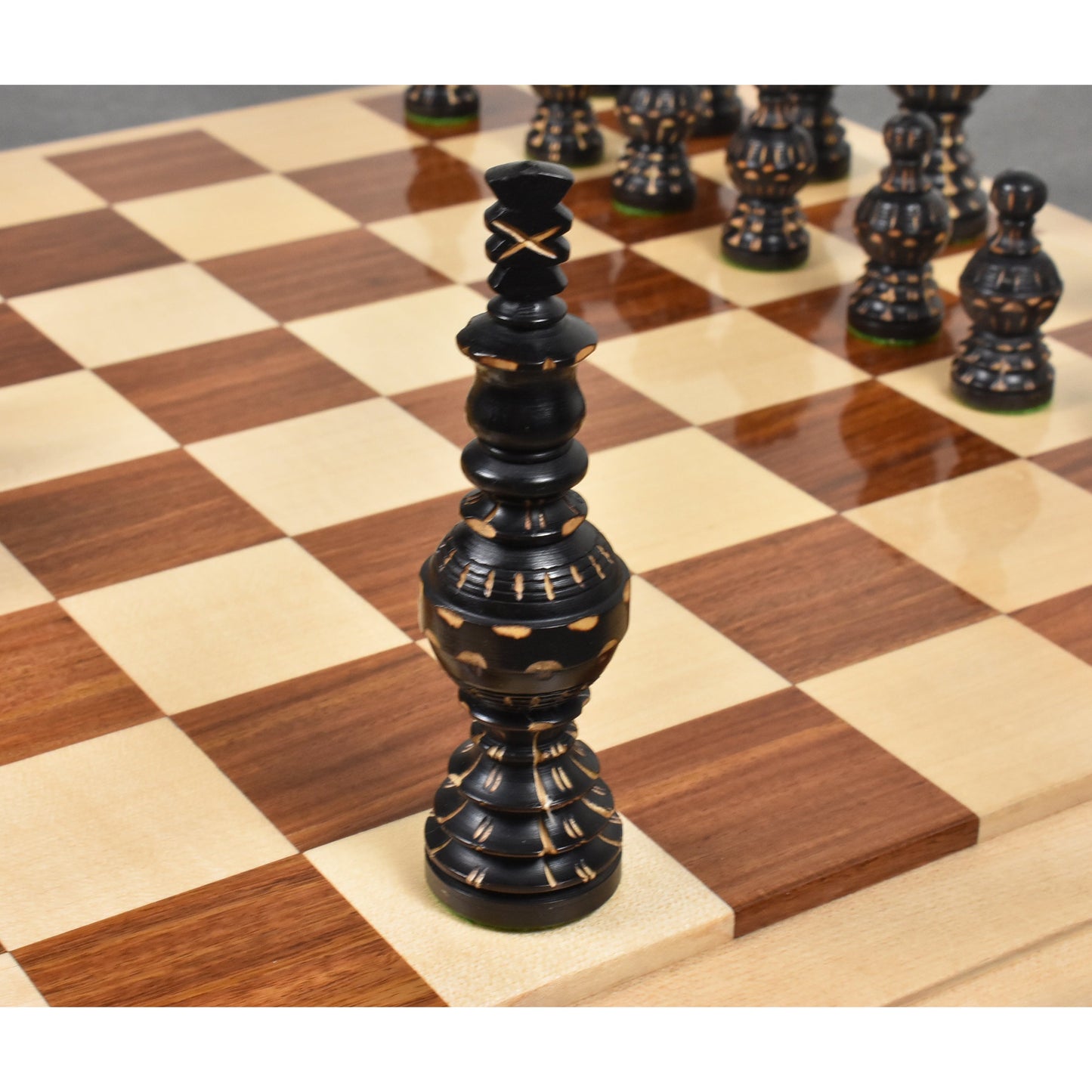 5" Gigantic Globe Series Hand Carved Chess Set- Chess Pieces Only - Ebonised Boxwood