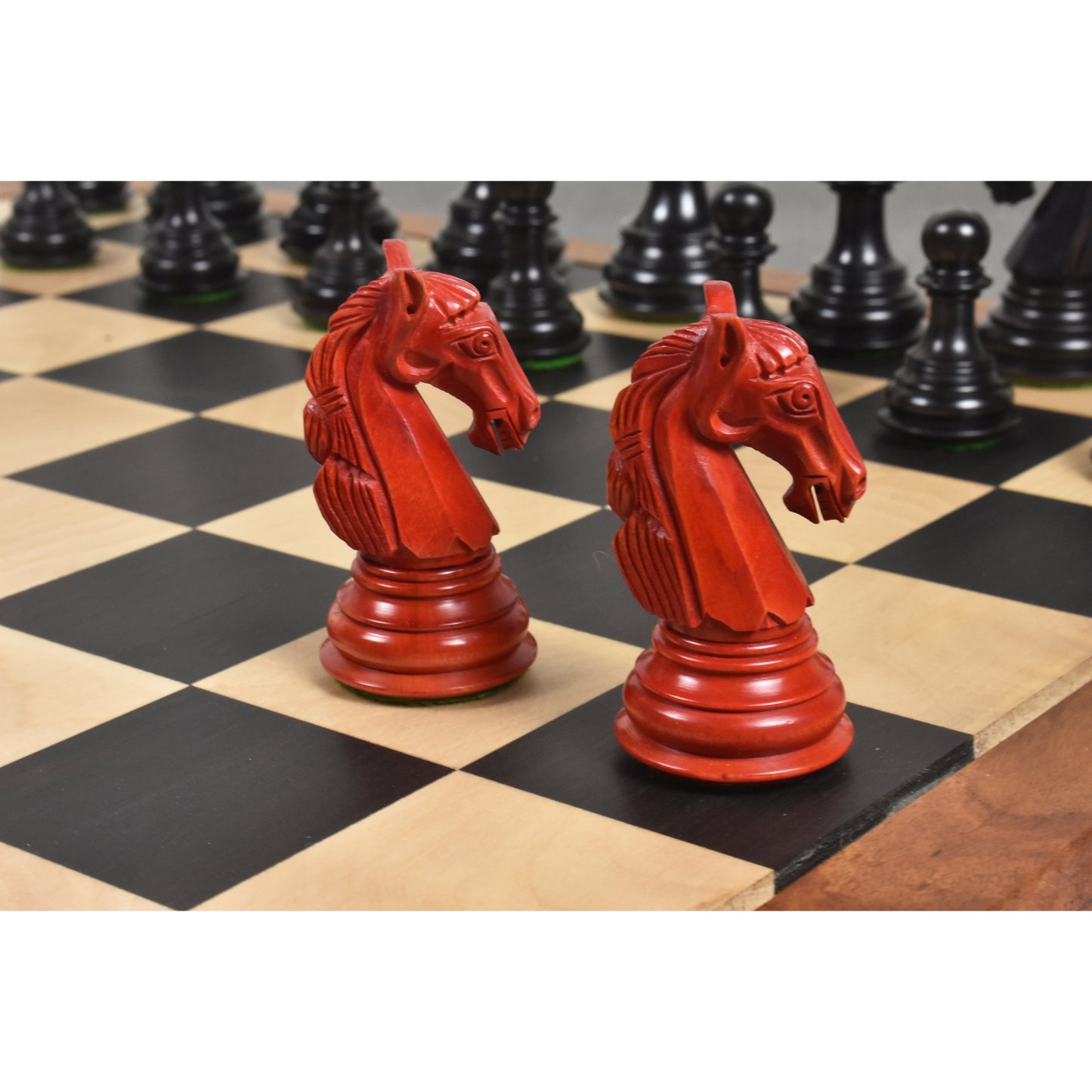 3.9" Old Columbian Staunton Weighted Chess Set- Chess Pieces Only-Crimson & Ebonised Boxwood