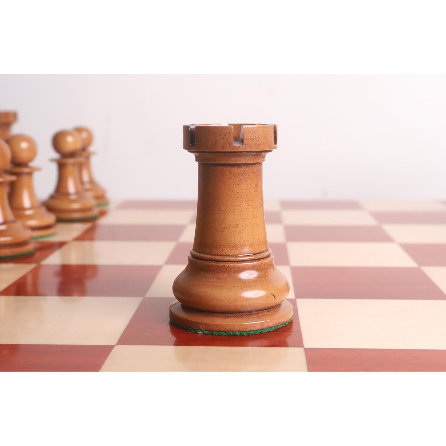 1849 Original Staunton Chess Set- Chess Pieces Only- Lacquered Distress Antiqued Boxwood & Bud Rosewood - 4.5" King