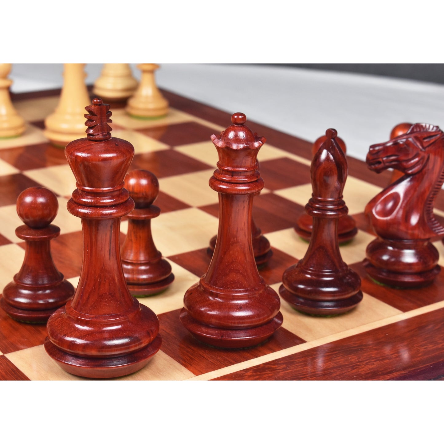 4.1" Chamfered Base Staunton Chess Set- Chess Pieces Only- Triple Weighted Bud Rosewood