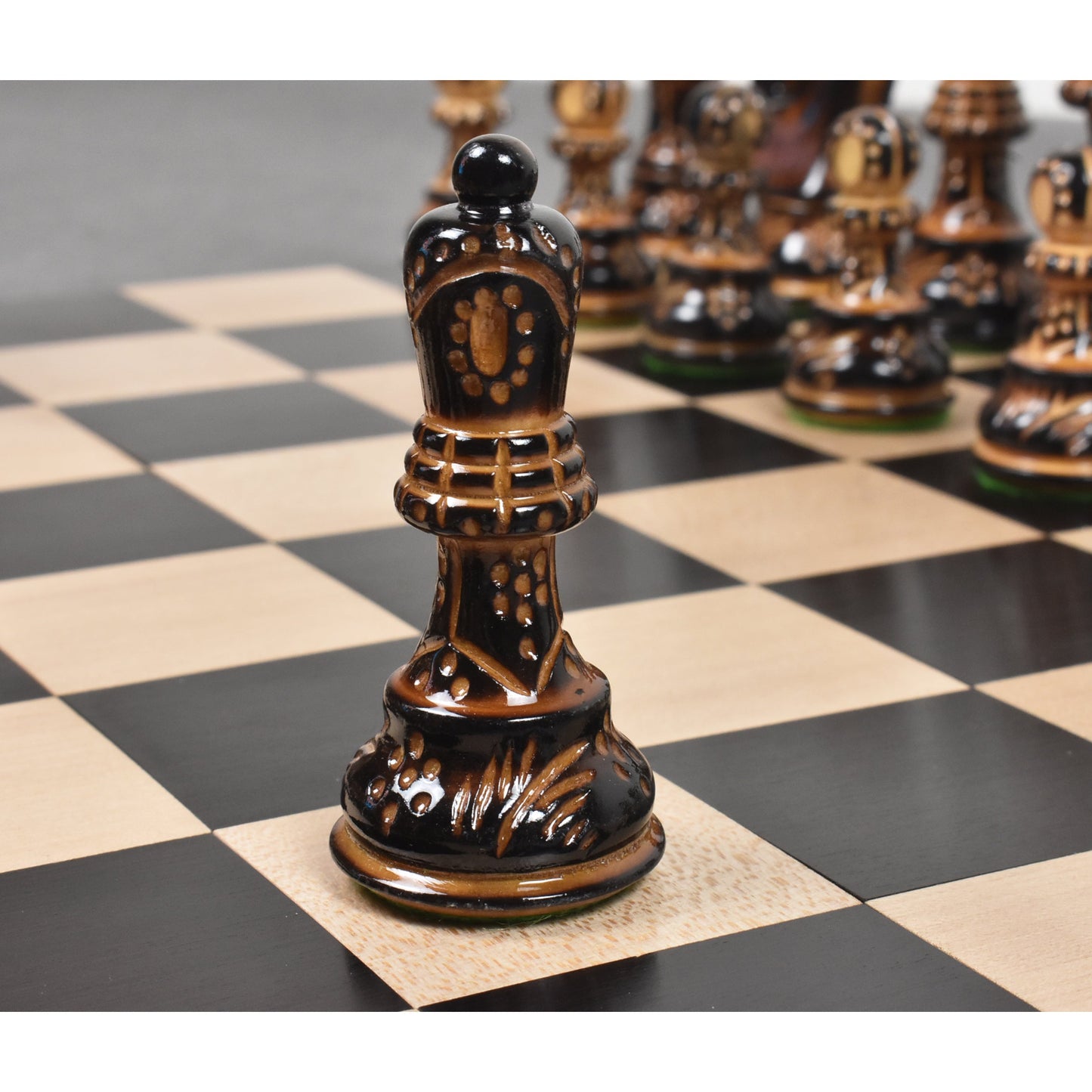 3.75" Artisan Carving Burnt Zagreb Chess Set- Chess Pieces Only - Weighted Box wood