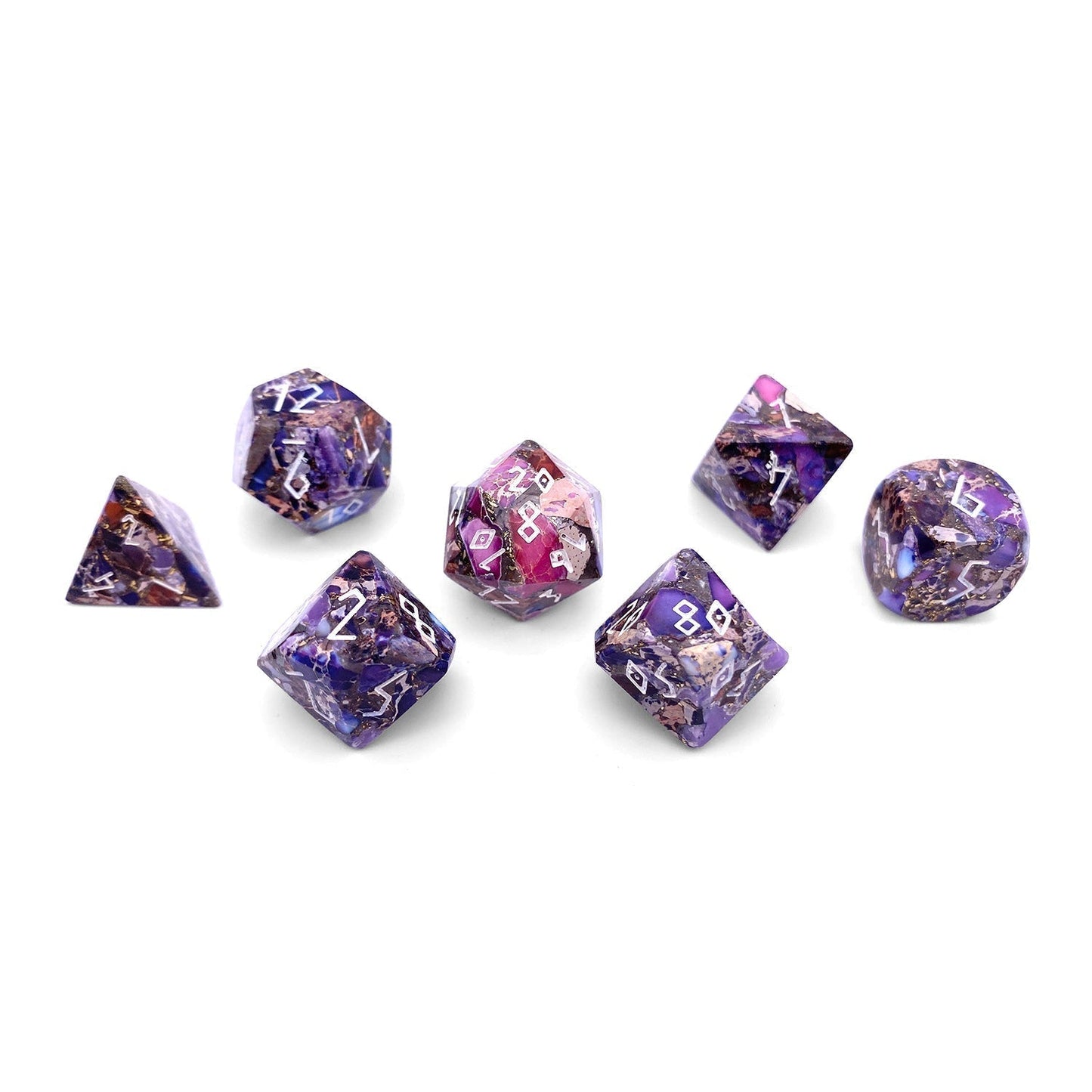 Bronzite Purple Imperial Jasper Gemstone 7 Dice Set