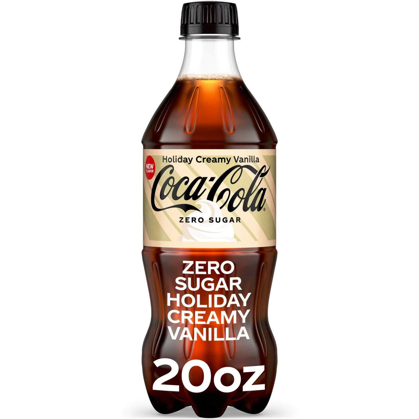 Coca-Cola Zero Sugar Holiday Creamy Vanilla Soda Pop Bottle, 20 fl oz