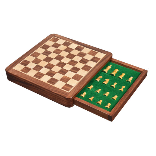 Large 10 inch Travel Chess set with Drawer - Magnetic Set - Golden Rose wood