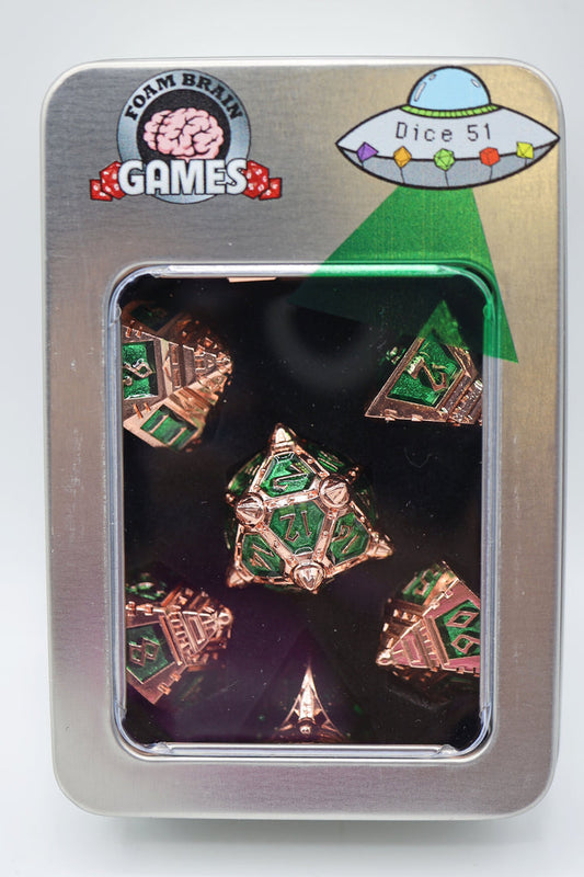 Dice 51: Emerald Meteor Shower - Metal RPG Dice Set