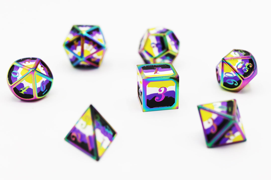 Nonbinary Pride Flag - Metal RPG Dice Set
