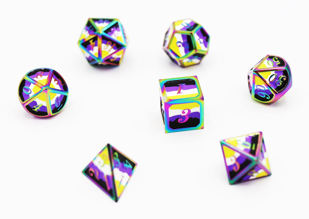 Nonbinary Pride Flag - Metal RPG Dice Set