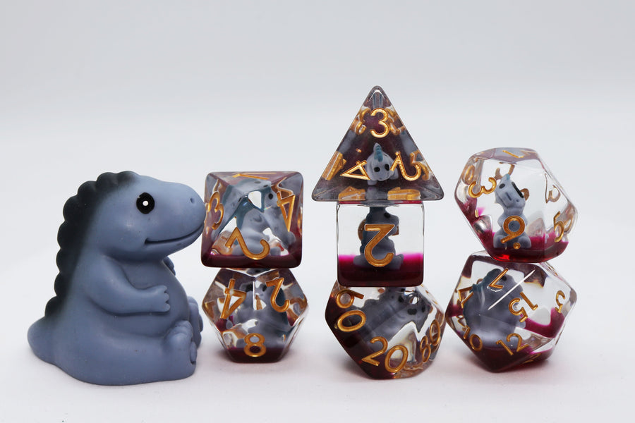 Gray T-Rex RPG Dice Set