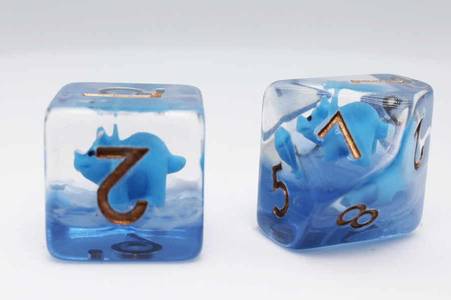 Blue Triceratops RPG Dice Set