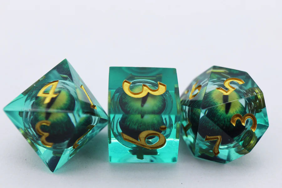 Sharp Edge Moving Eye RPG Dice Set - Green Cyclops