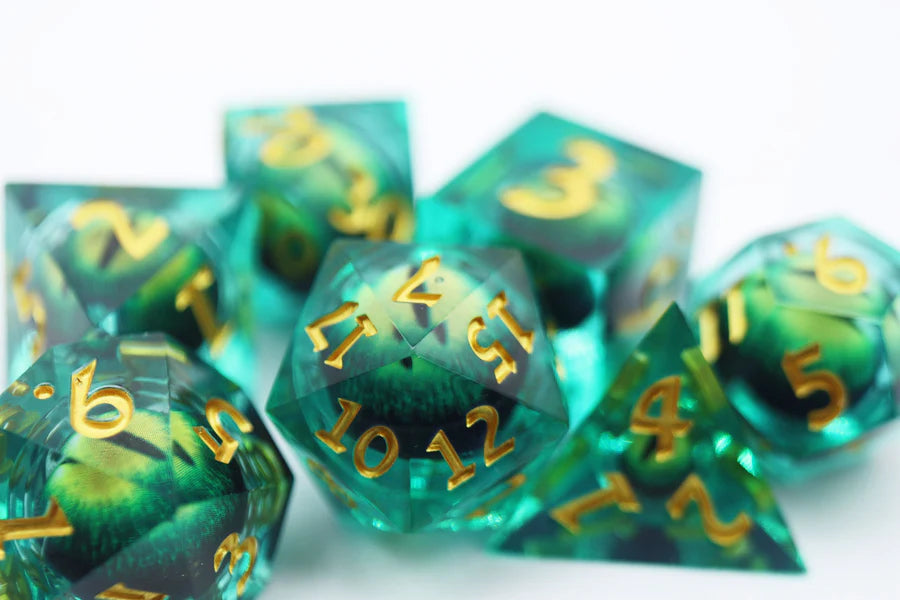 Sharp Edge Moving Eye RPG Dice Set - Green Cyclops