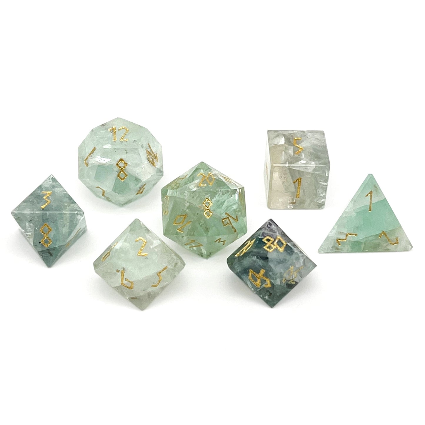 Green Fluorite Gemstone 7 Dice Set