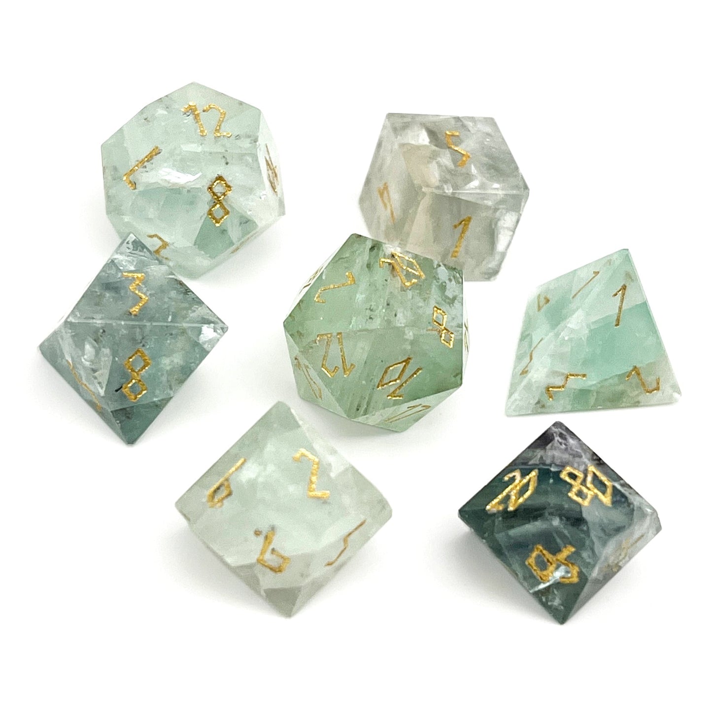 Green Fluorite Gemstone 7 Dice Set