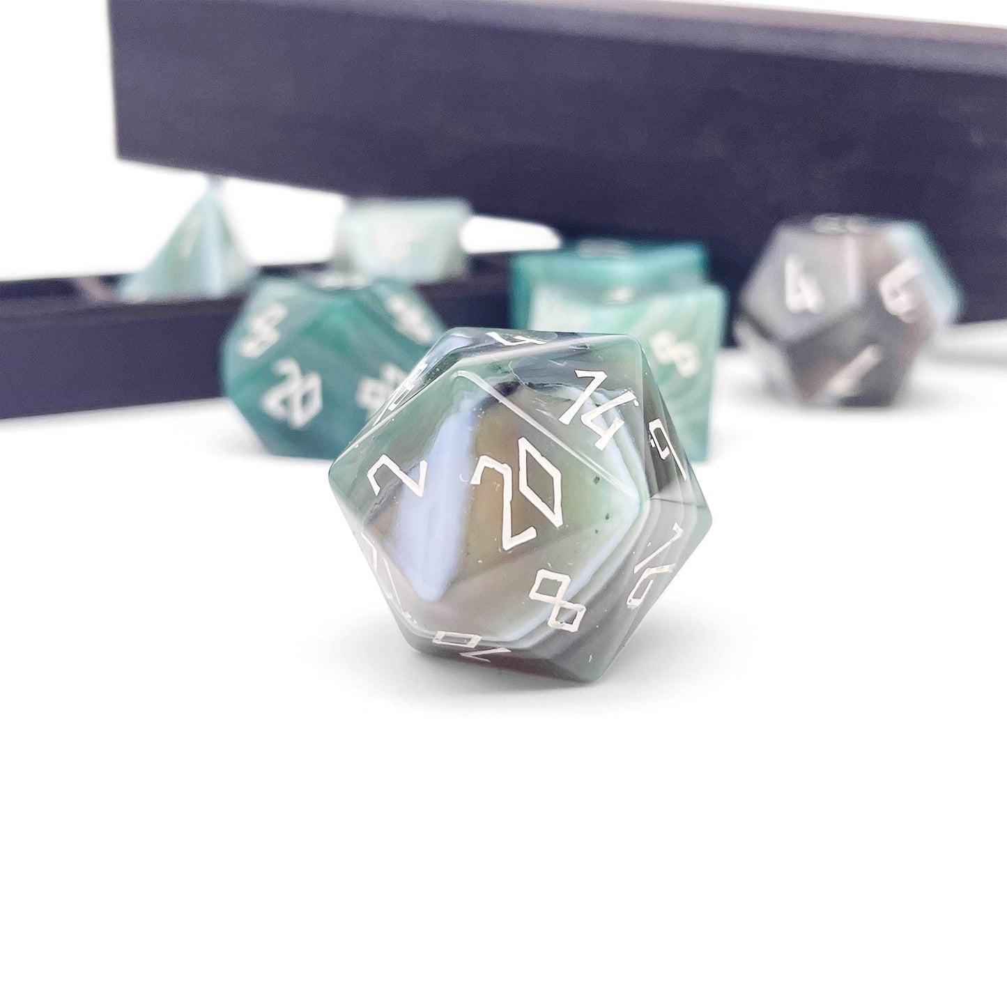Green Striped Agate - 7 Piece RPG Set Gemstone Dice