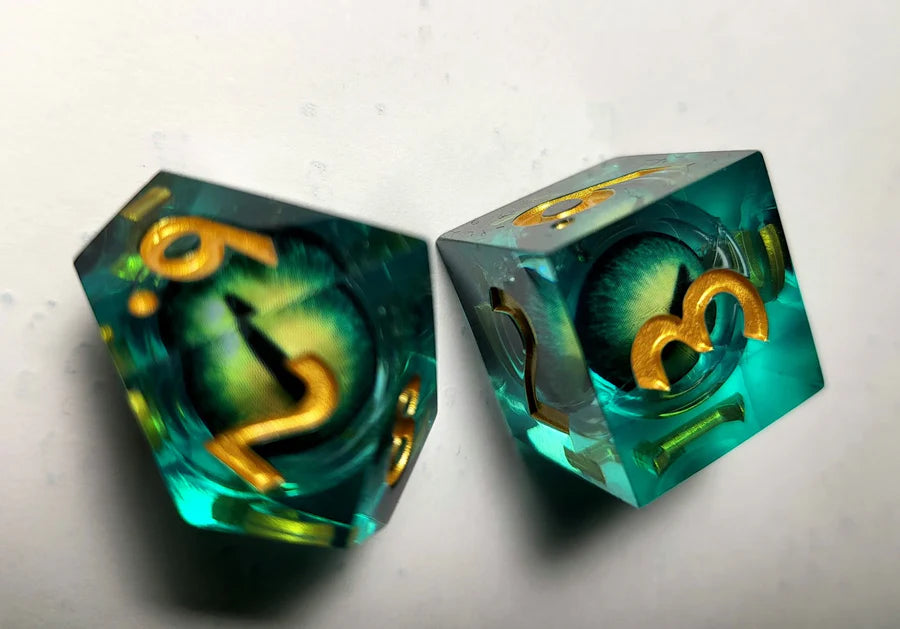 Sharp Edge Moving Eye RPG Dice Set - Green Cyclops