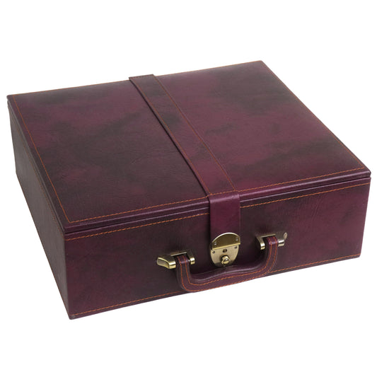 Deluxe Burgundy Leatherette Coffer Storage Box for Chess Pieces of 4.2" to 4.6"