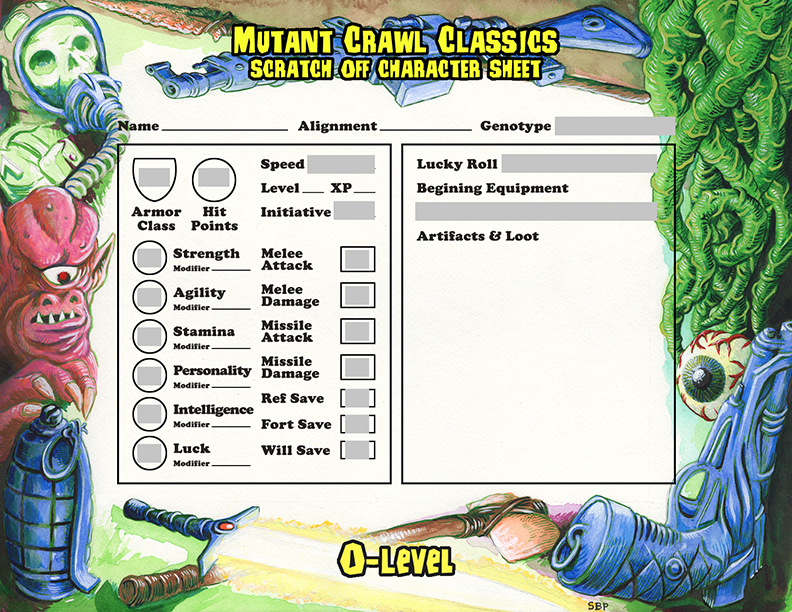 MCC RPG 0-Level Scratch-Off Character Sheets (Silver Scratch-Off Accessory)
