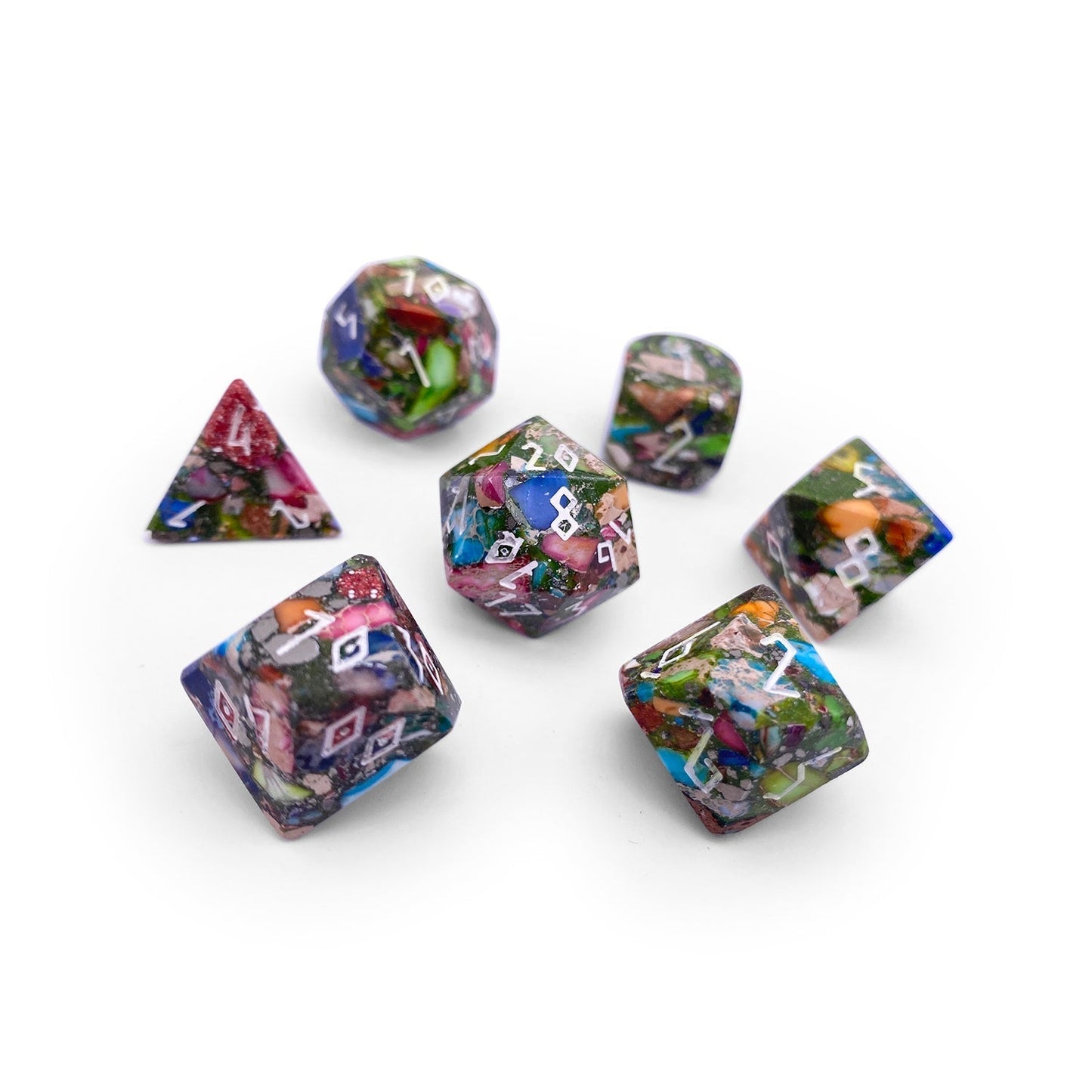 Mardi Gras Imperial Jasper Gemstone 7 Dice Set