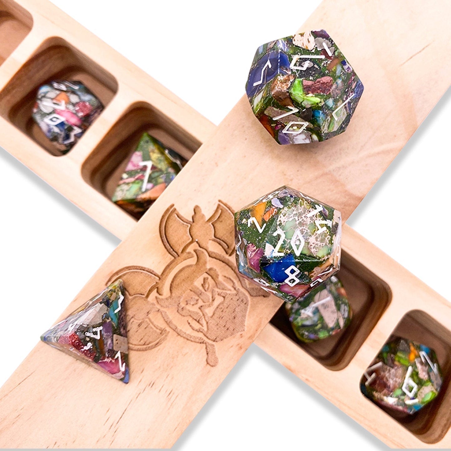 Mardi Gras Imperial Jasper Gemstone 7 Dice Set