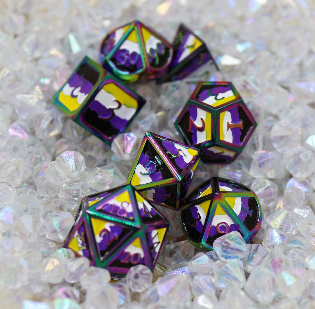 Nonbinary Pride Flag - Metal RPG Dice Set