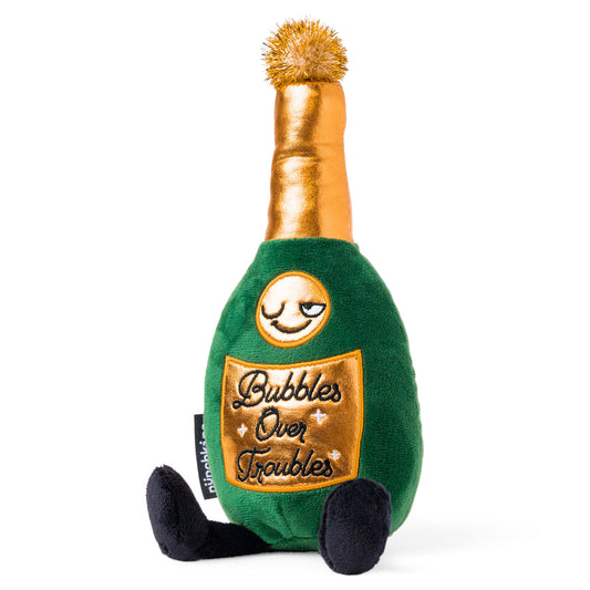 Plush Champagne Bottle "Bubbles Over Troubles"