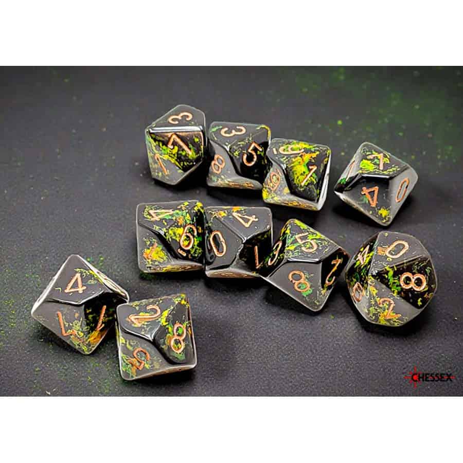 Brushed Dice: Deep Forest with Bronze Set of Ten D10 Dice Set