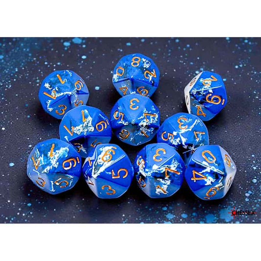 Brushed Dice: Polyhedral Wavebreak With Gold Set of 10 D10 Dice Set