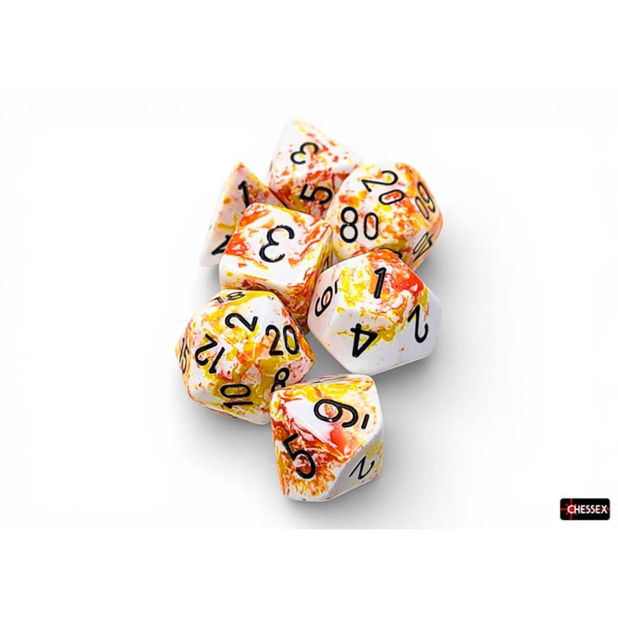 Brushed Dice: Polyhedral Sunrise with Black 7-Die Set