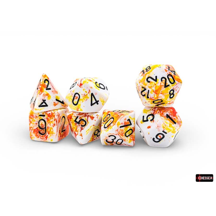 Brushed Dice: Polyhedral Sunrise with Black 7-Die Set