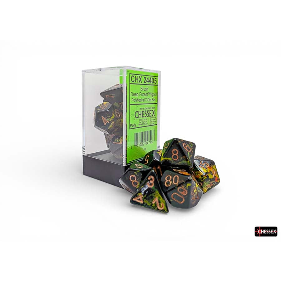 Brushed Dice: Polyhedral Deep Forest with Bronze 7-Die Set