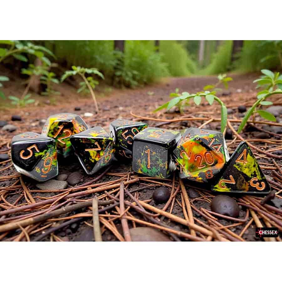 Brushed Dice: Polyhedral Deep Forest with Bronze 7-Die Set