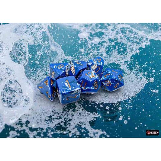 Brushed Dice: Polyhedral Wavebreak With Gold 7-Die Set