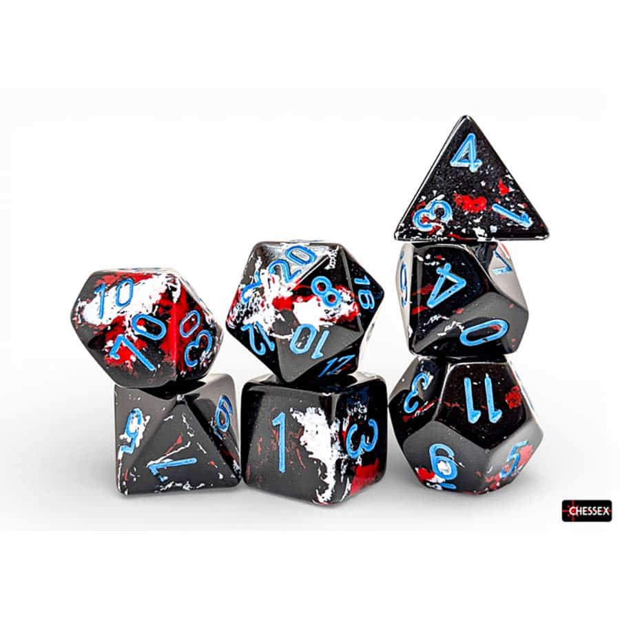 Brushed Dice: Polyhedral Dark Side with Blue 7-Die Set