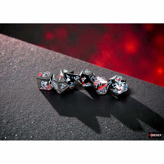 Brushed Dice: Polyhedral Dark Side with Blue 7-Die Set