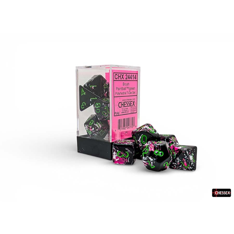 Brushed Dice: Polyhedral Paintball with Green 7-Die Set