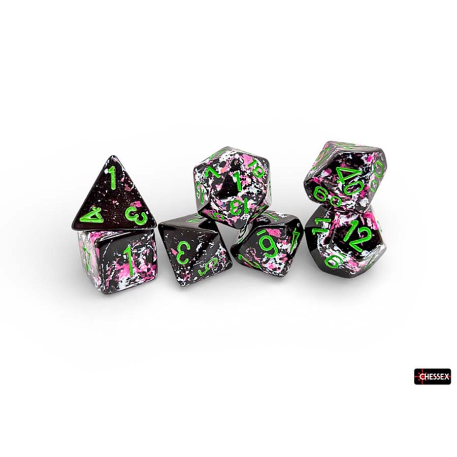 Brushed Dice: Polyhedral Paintball with Green 7-Die Set