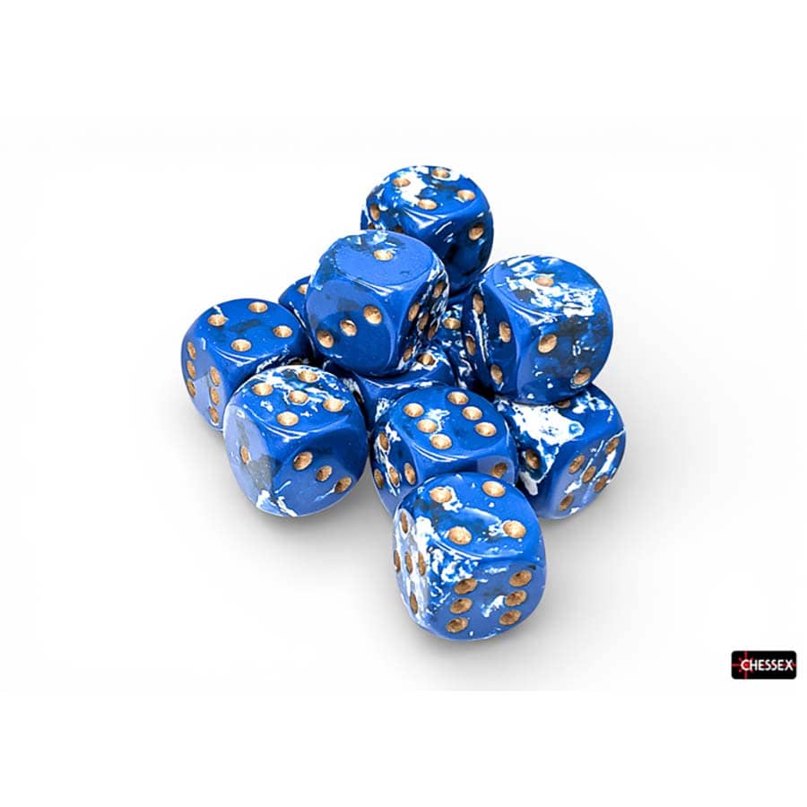 Brushed Dice: 16mm D6 Wavebreak With Gold Dice Block Set (12 Dice)