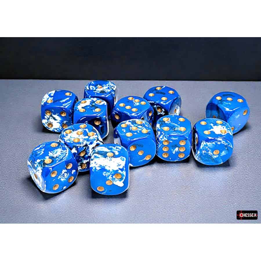 Brushed Dice: 16mm D6 Wavebreak With Gold Dice Block Set (12 Dice)