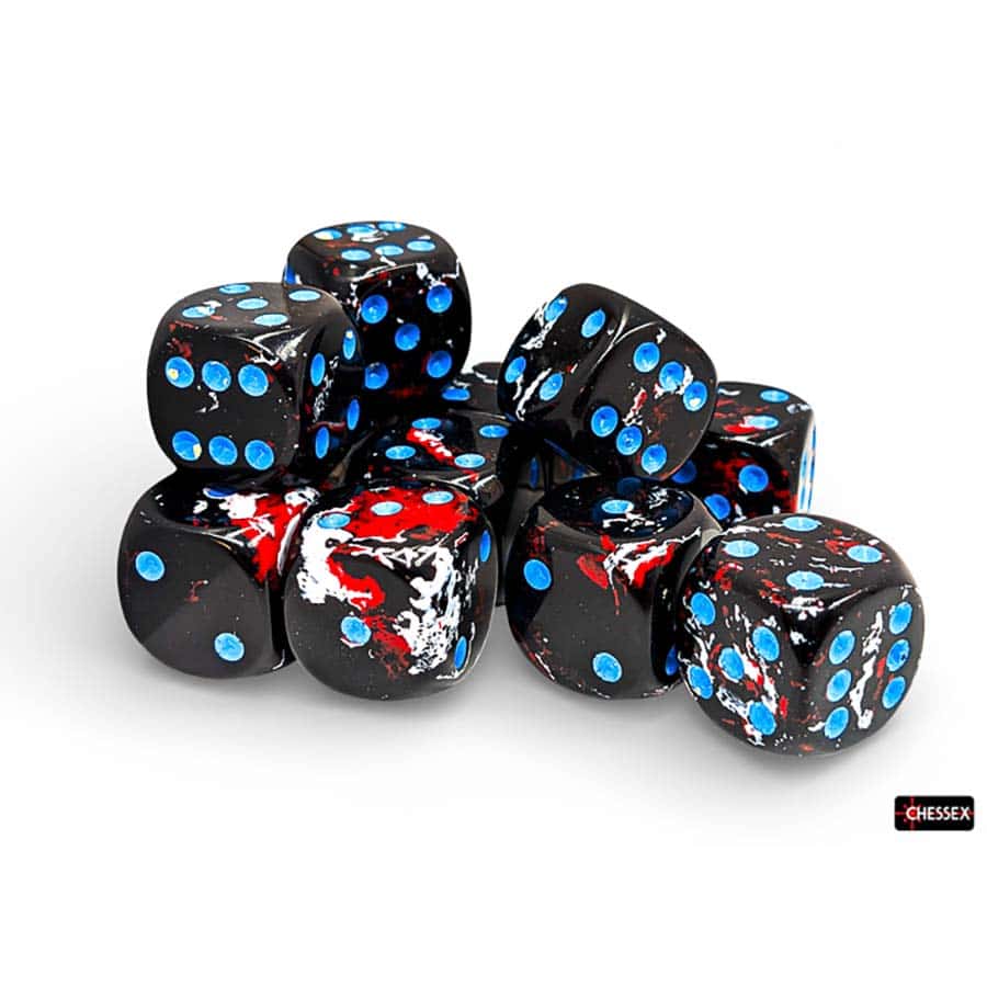 Brushed Dice: 16MM d6 Dark Side with Blue Dice Block (12 Dice)