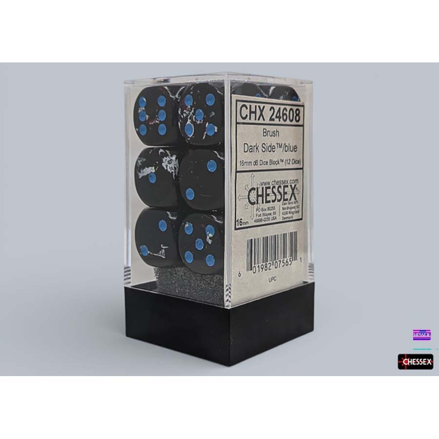 Brushed Dice: 16MM d6 Dark Side with Blue Dice Block (12 Dice)