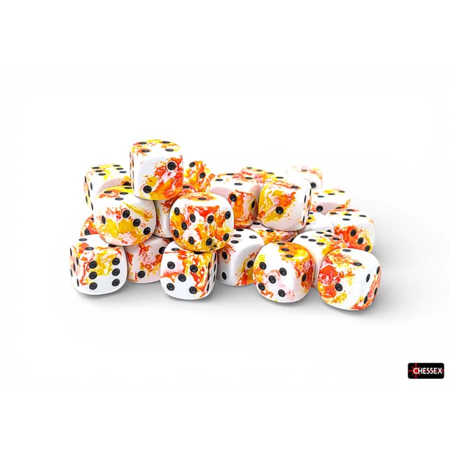 Brushed Dice: 12MM D6 Sunrise with Black Dice Block (36 Dice)