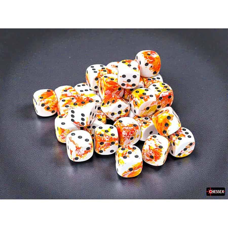 Brushed Dice: 12MM D6 Sunrise with Black Dice Block (36 Dice)