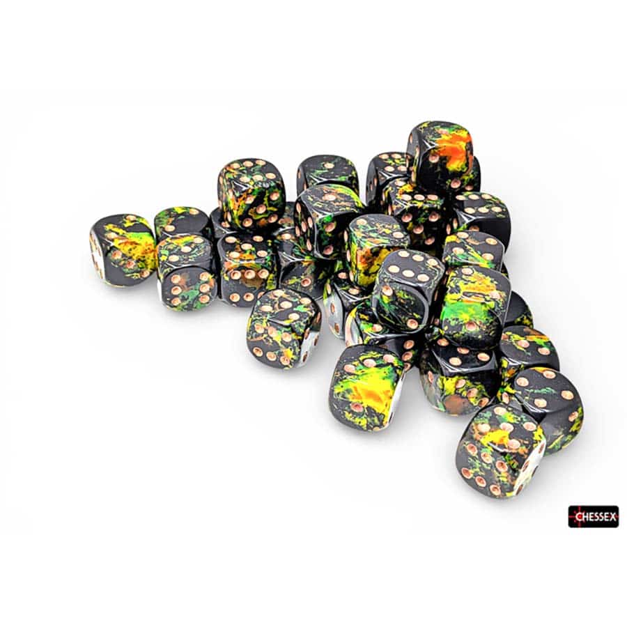 Brushed Dice: 12MM D6 Deep Forest with Bronze Dice Block (36 Dice)
