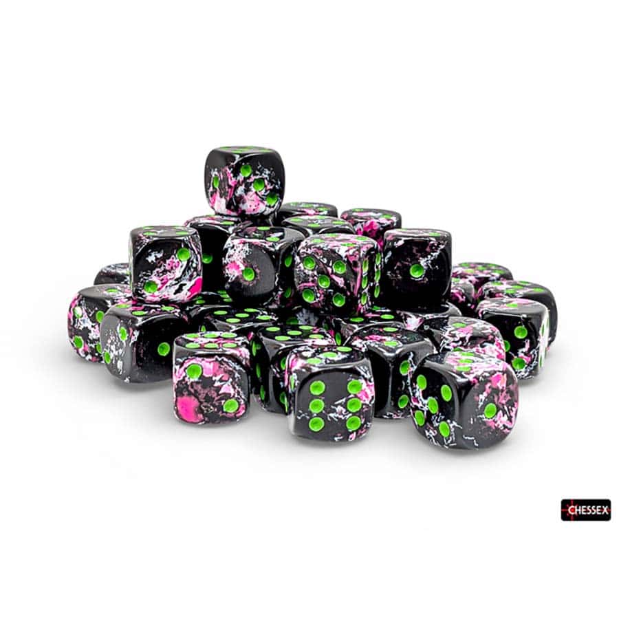 Brushed Dice: 12MM D6 Paintball with Green Dice Block (36 Dice)